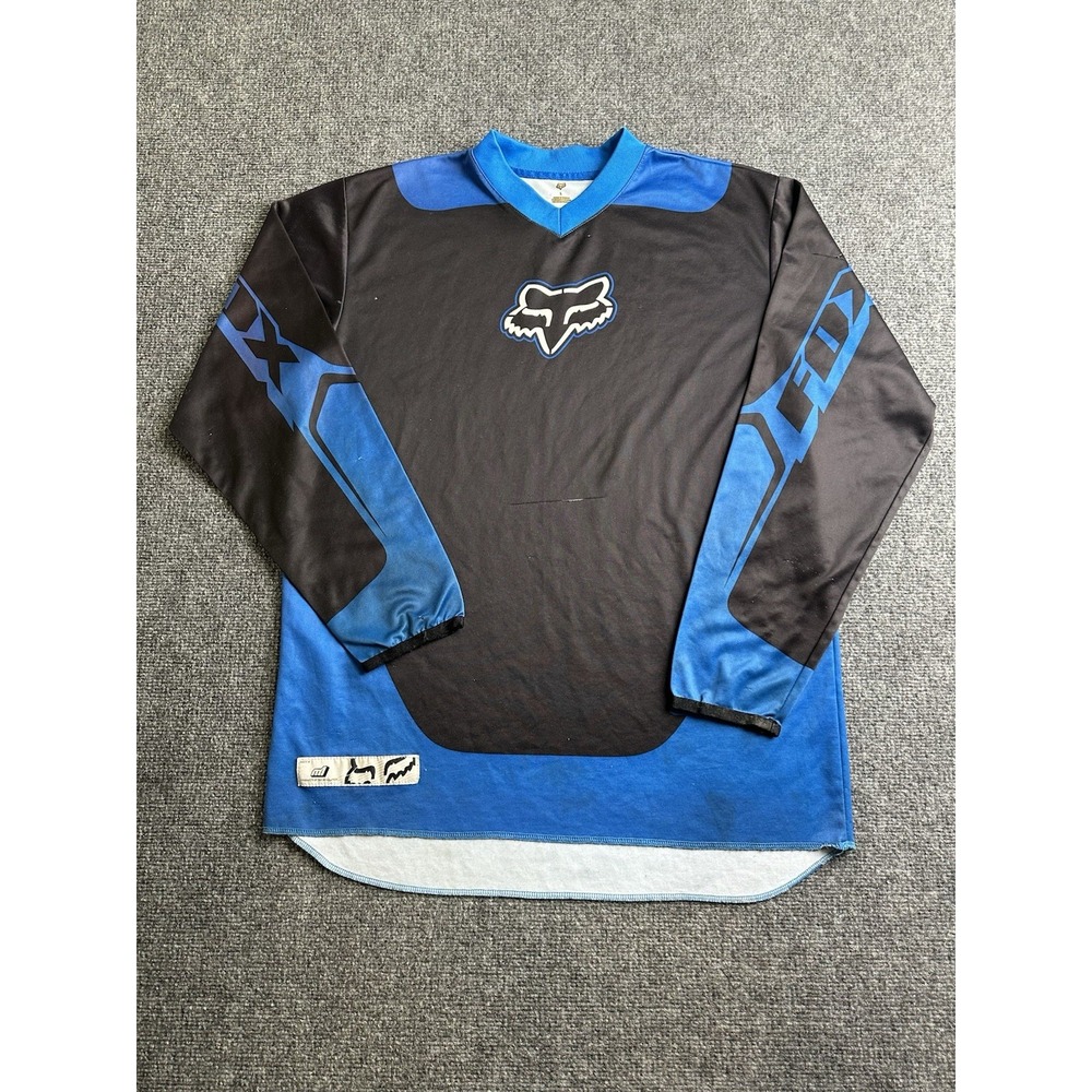 Mens Fox Racing Motocross Jersey Blue Black Long Sleeve Made in Taiwan, Size L